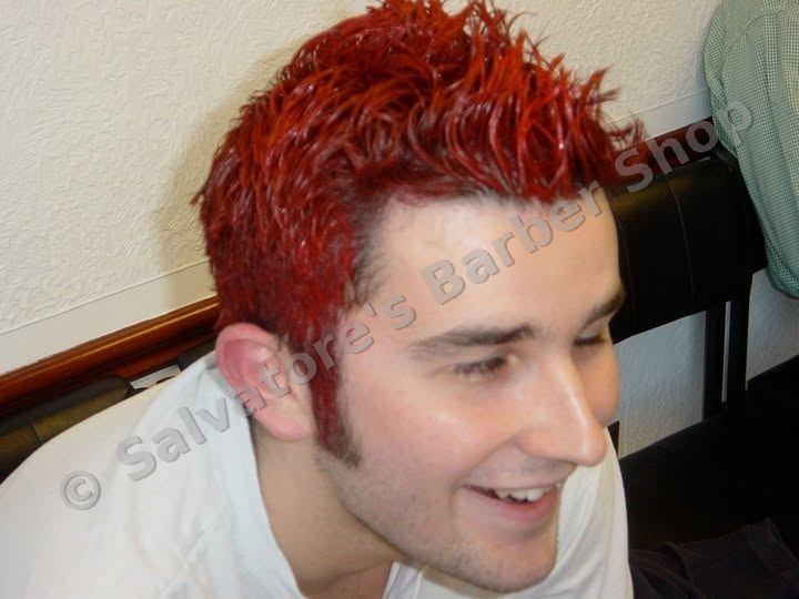 Red Nose Day 2003: bright red spiked hair in the shop